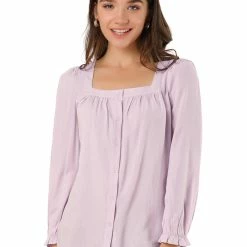 Allegra K Women's Square Neck Button Front Tie Back Puff Sleeve Vintage Blouse