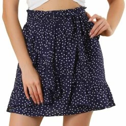 Allegra K Women's Bow Tie Elastic Waist Ruffle Hem Flare Short Polka Dots Skirts