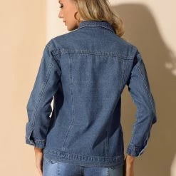 Allegra K Women's Casual Button Down Turndown Collar Basic Washed Jean Denim Jacket