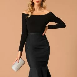 Allegra K Women's Pencil Skirt Lace Ruffle Mermaid Work Office High Waist Skirts