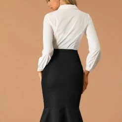 Allegra K Women's Pencil Skirt Lace Ruffle Mermaid Work Office High Waist Skirts