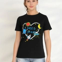 Allegra K Women's Summer Casual Short Sleeve Crew Neck Cartoon Cat Pet Print T-shirt