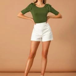 Allegra K Women's Boat Neck Elbow Sleeve Shirt Blouse Summer Top