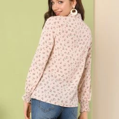 Allegra K Women's Long Sleeve Point Collar Top Blouse Floral Button Down Shirt