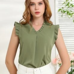 Allegra K Women's Ruffled Sleeveless Vintage Blouses Tops