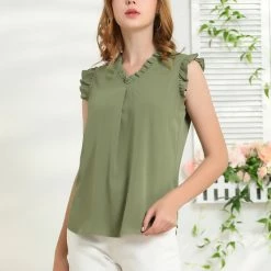 Allegra K Women's Ruffled Sleeveless Vintage Blouses Tops