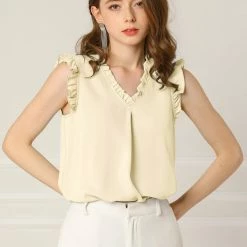 Allegra K Women's Ruffled Sleeveless Vintage Blouses Tops