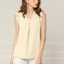 Allegra K Women's Ruffled Sleeveless Vintage Blouses Tops