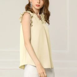 Allegra K Women's Ruffled Sleeveless Vintage Blouses Tops