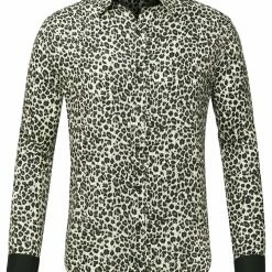Allegra K Tops Men Vintage Leopard Print Button Down Long Sleeve Cotton Casual Shirt
