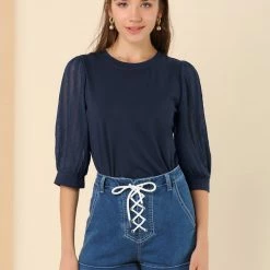 Allegra K Women's Retro Solid Color Blouse Semi Sheer 3/4 Sleeve Cotton Top 12 Allegra K Women's Retro Solid Color Blouse Semi Sheer 3/4 Sleeve Cotton Top