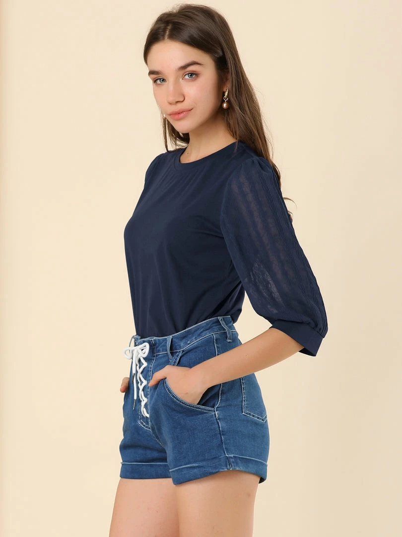 Allegra K Women's Retro Solid Color Blouse Semi Sheer 3/4 Sleeve Cotton Top 7 Allegra K Women's Retro Solid Color Blouse Semi Sheer 3/4 Sleeve Cotton Top