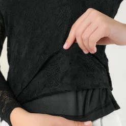 Allegra K Women’s Floral Lace Shirt Top V-Neck Long Sleeve Lace Scalloped Trim Blouse 33 Allegra K Women’s Floral Lace Shirt Top V-Neck Long Sleeve Lace Scalloped Trim Blouse