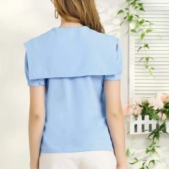 Allegra K Women's Cute Button Front Puff Sleeves Sailor Collar Shirt Blouse 14 Allegra K Women's Cute Button Front Puff Sleeves Sailor Collar Shirt Blouse
