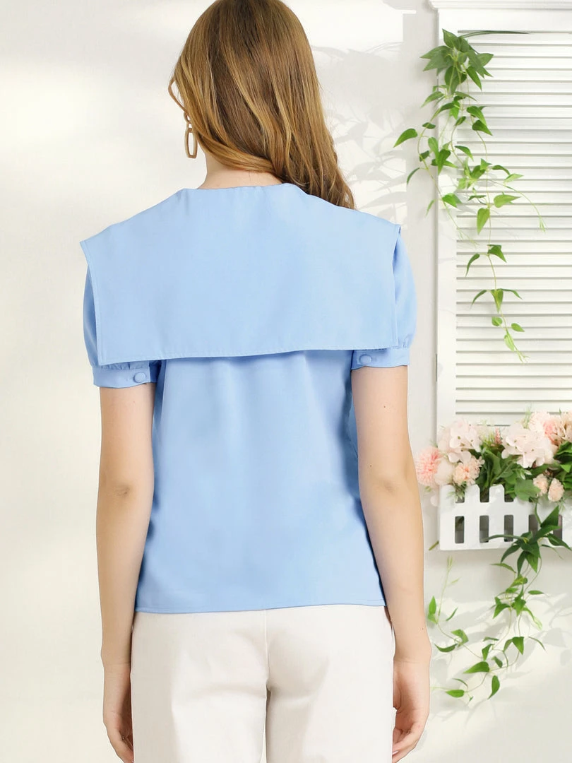 Allegra K Women's Cute Button Front Puff Sleeves Sailor Collar Shirt Blouse 8 Allegra K Women's Cute Button Front Puff Sleeves Sailor Collar Shirt Blouse