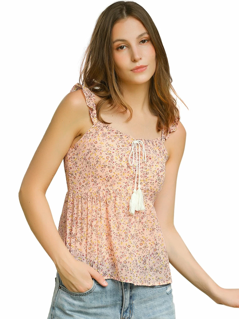 Allegra K Women's Floral Sweetheart Neck Sleeveless Smocked Ruffle Cami Top 4 Allegra K Women's Floral Sweetheart Neck Sleeveless Smocked Ruffle Cami Top