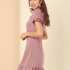 Allegra K Women's Ruffle Peter Pan Collar Casual Button Up Plaid Checkered Dress 11 Allegra K Women's Ruffle Peter Pan Collar Casual Button Up Plaid Checkered Dress