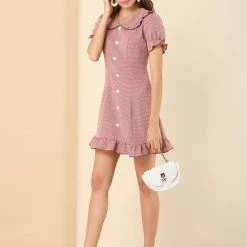 Allegra K Women's Ruffle Peter Pan Collar Casual Button Up Plaid Checkered Dress 13 Allegra K Women's Ruffle Peter Pan Collar Casual Button Up Plaid Checkered Dress