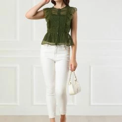 Allegra K Women's Stars Print Ruffle Trim Sleeveless Peplum Top Shirt