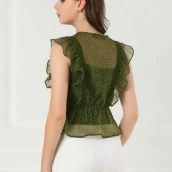 Allegra K Women's Stars Print Ruffle Trim Sleeveless Peplum Top Shirt