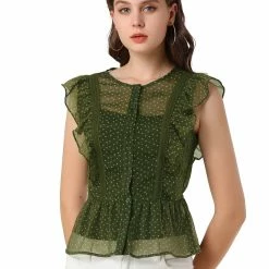 Allegra K Women's Stars Print Ruffle Trim Sleeveless Peplum Top Shirt