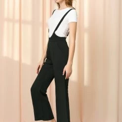 Allegra K Women's Overalls Wide Leg Pants Long Suspenders Jumpsuit