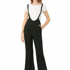 Allegra K Women's Overalls Wide Leg Pants Long Suspenders Jumpsuit