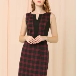 Women Allegra K Houndstooth Sleeveless Split Neck Slim Office Work Bodycon Dress 29 Women Allegra K Houndstooth Sleeveless Split Neck Slim Office Work Bodycon Dress