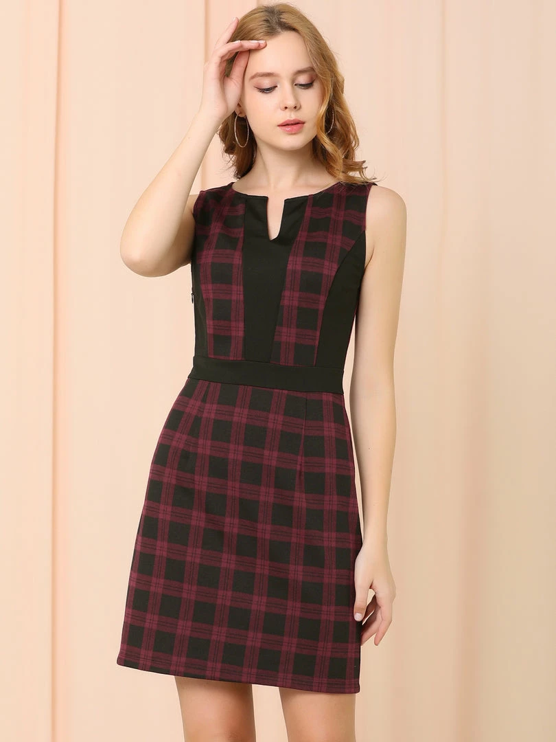 Women Allegra K Houndstooth Sleeveless Split Neck Slim Office Work Bodycon Dress 6 Women Allegra K Houndstooth Sleeveless Split Neck Slim Office Work Bodycon Dress