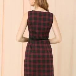 Women Allegra K Houndstooth Sleeveless Split Neck Slim Office Work Bodycon Dress 32 Women Allegra K Houndstooth Sleeveless Split Neck Slim Office Work Bodycon Dress