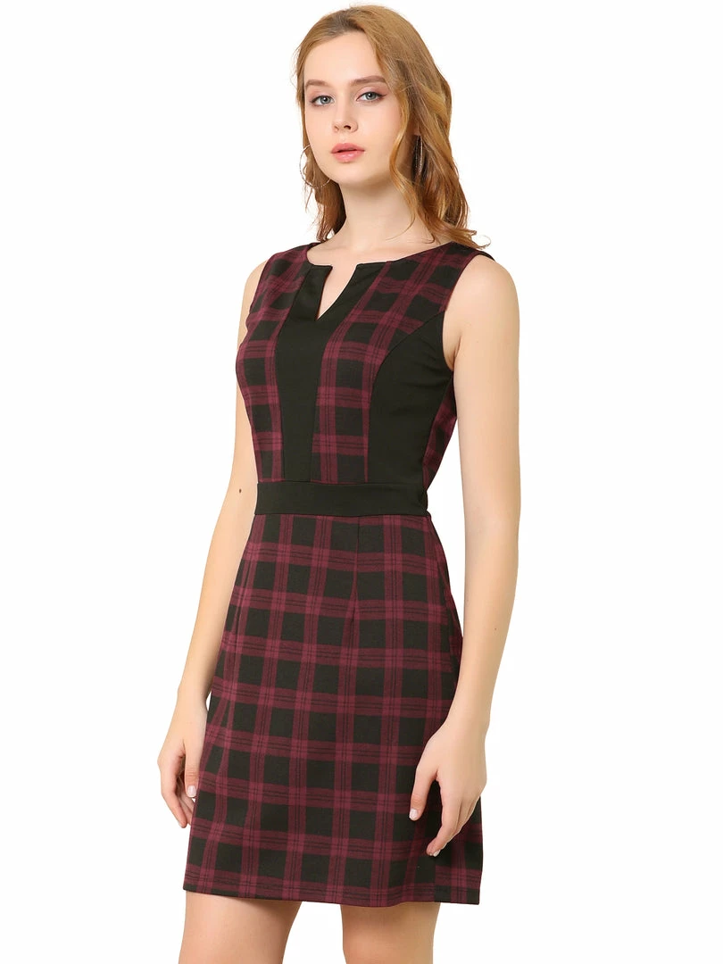 Women Allegra K Houndstooth Sleeveless Split Neck Slim Office Work Bodycon Dress 4 Women Allegra K Houndstooth Sleeveless Split Neck Slim Office Work Bodycon Dress