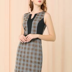 Women Allegra K Houndstooth Sleeveless Split Neck Slim Office Work Bodycon Dress 36 Women Allegra K Houndstooth Sleeveless Split Neck Slim Office Work Bodycon Dress