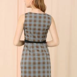 Women Allegra K Houndstooth Sleeveless Split Neck Slim Office Work Bodycon Dress 38 Women Allegra K Houndstooth Sleeveless Split Neck Slim Office Work Bodycon Dress