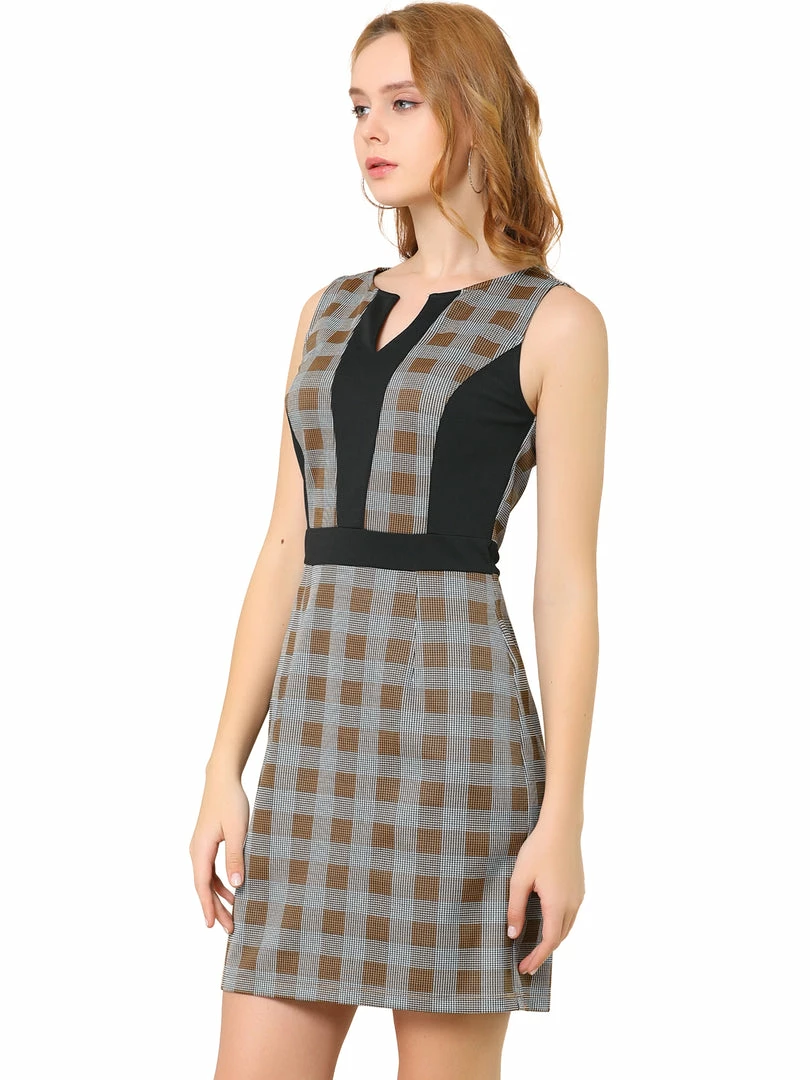Women Allegra K Houndstooth Sleeveless Split Neck Slim Office Work Bodycon Dress 10 Women Allegra K Houndstooth Sleeveless Split Neck Slim Office Work Bodycon Dress