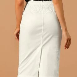 Allegra K Women's High Waist Lace Panel Back Pockets Pencil Bodycon Midi Skirt