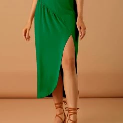 Allegra K Women's Maxi Long Casual Elastic Waist Side Split Slit Asymmetrical Skirt