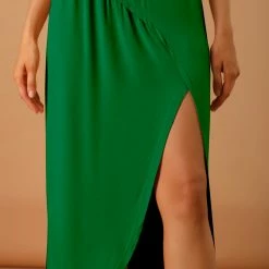 Allegra K Women's Maxi Long Casual Elastic Waist Side Split Slit Asymmetrical Skirt