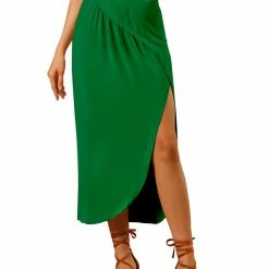 Allegra K Women's Maxi Long Casual Elastic Waist Side Split Slit Asymmetrical Skirt