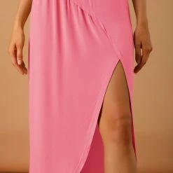 Allegra K Women's Maxi Long Casual Elastic Waist Side Split Slit Asymmetrical Skirt