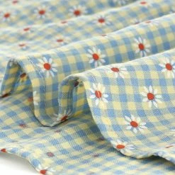 Allegra K Women's Embroidered Daisy Floral V Neck Tie Closure Gingham Peplum Tops