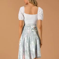 Allegra K Women's Sparkle Holographic Asymmetric Silky Party A Line Skirt 14 Allegra K Women's Sparkle Holographic Asymmetric Silky Party A Line Skirt