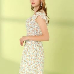 Allegra K Women's Ruffled Elastic Neck Floral Print Flare Chiffon Dress 13 Allegra K Women's Ruffled Elastic Neck Floral Print Flare Chiffon Dress