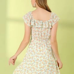 Allegra K Women's Ruffled Elastic Neck Floral Print Flare Chiffon Dress 14 Allegra K Women's Ruffled Elastic Neck Floral Print Flare Chiffon Dress