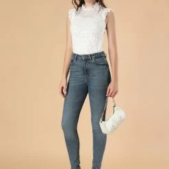 Allegra K Women's Lace Ruffle Semi Sheer Sleeveless Blouse Top