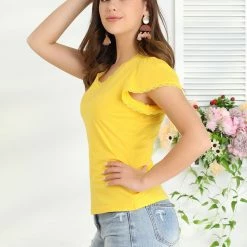 Allegra K Women's Flare Sleeve Blouses Casual V Neck Solid Color Scalloped Lace Trim Tops 13 Allegra K Women's Flare Sleeve Blouses Casual V Neck Solid Color Scalloped Lace Trim Tops