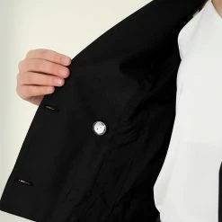 Allegra K Women's Double Breasted Notched Lapel Shoulder Pad Cropped Blazer