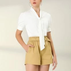 Allegra K Women's Work Office Short Sleeve V Neck Bow Tie Blouse Tops 11 Allegra K Women's Work Office Short Sleeve V Neck Bow Tie Blouse Tops