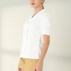 Allegra K Women's Work Office Short Sleeve V Neck Bow Tie Blouse Tops 13 Allegra K Women's Work Office Short Sleeve V Neck Bow Tie Blouse Tops