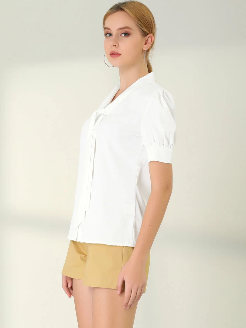 Allegra K Women's Work Office Short Sleeve V Neck Bow Tie Blouse Tops 7 Allegra K Women's Work Office Short Sleeve V Neck Bow Tie Blouse Tops