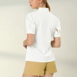 Allegra K Women's Work Office Short Sleeve V Neck Bow Tie Blouse Tops 14 Allegra K Women's Work Office Short Sleeve V Neck Bow Tie Blouse Tops